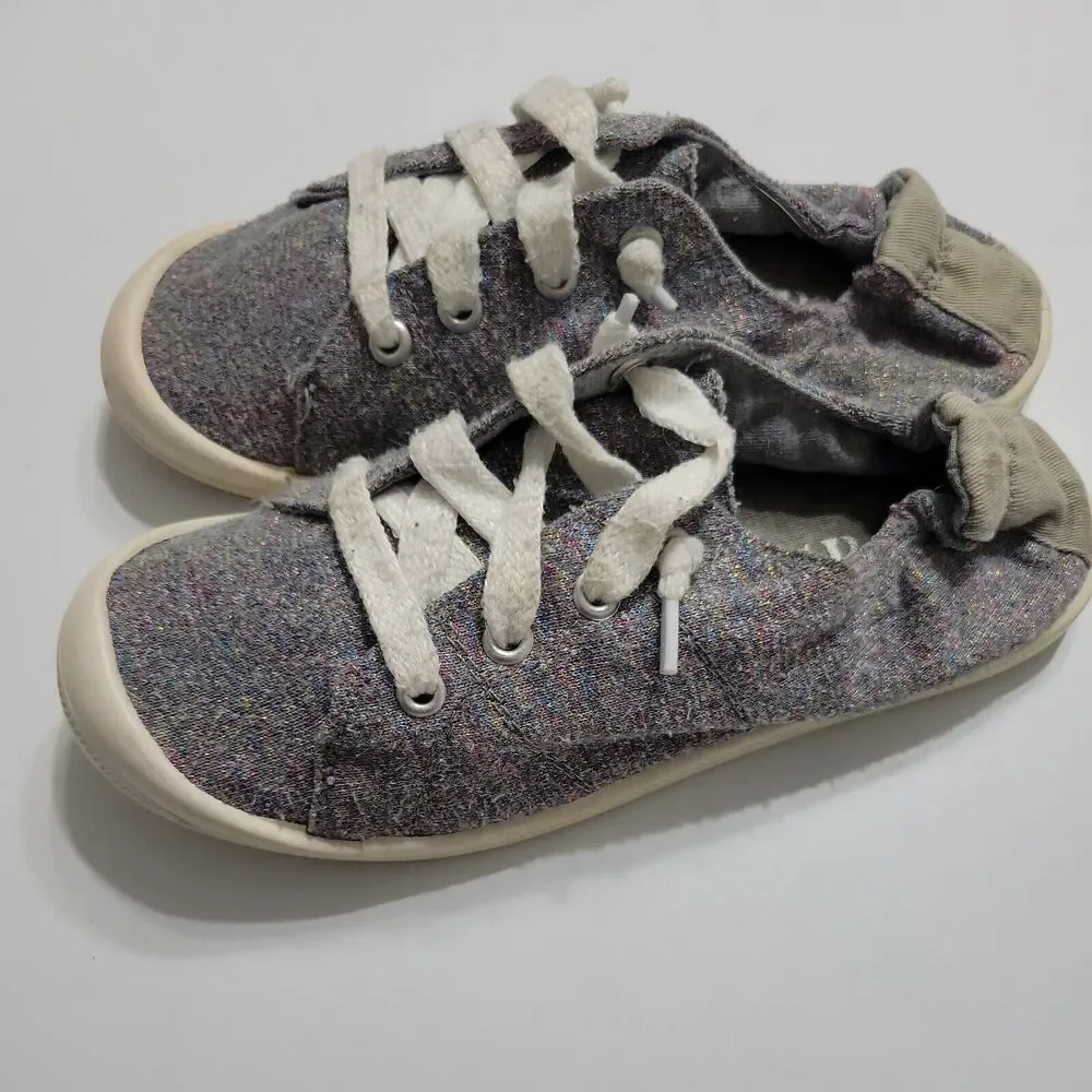 Pow Pow Shoes Girls 3 Sparkle Sneakers Grey Glitter Lace UP Low Top Comfort Back